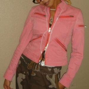 Express Pink Jean Jacket with Zip Pocket Details